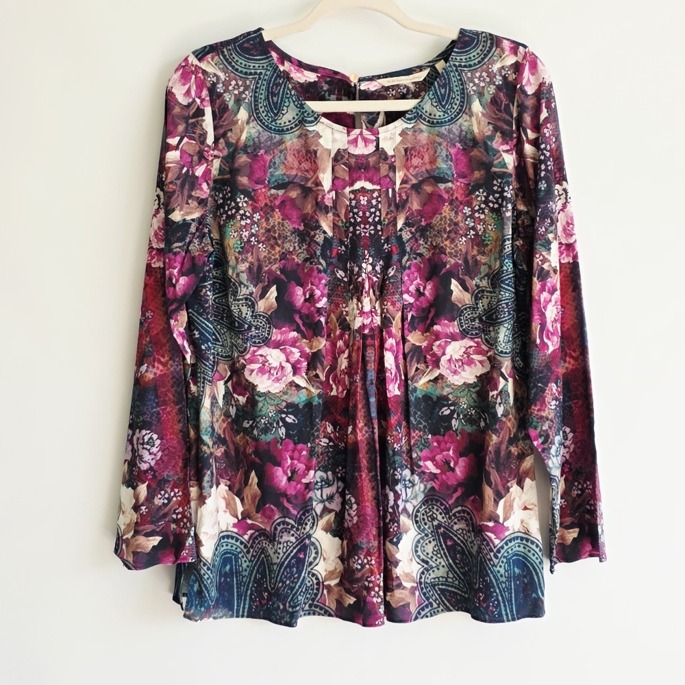 NWT Soft Surroundings Elevadas Floral Pleated Long Sleeves Top Women's Size M